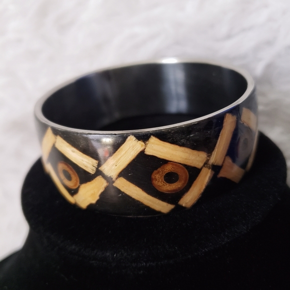 Tribal Wooden Inlay Bangle Bracelet - Picture 10 of 16